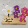 Rangée de fleurs Violette et Rose fushia et son socle en bois - Thumbnail Image 2