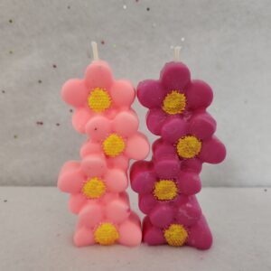 Bougie Rangée de Fleurs Rose fushia et Rose pâle