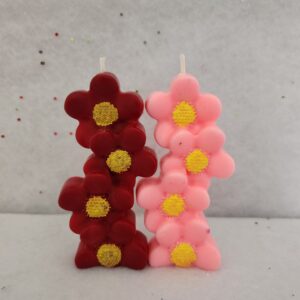 Bougie Rangée de Fleurs Rouge et Rose