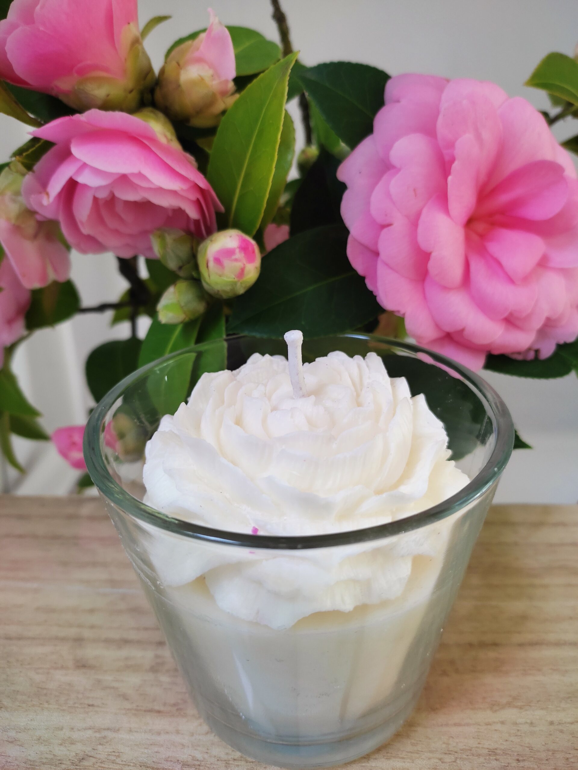 Bougie fleur blanche dans sa verrine – Image 1