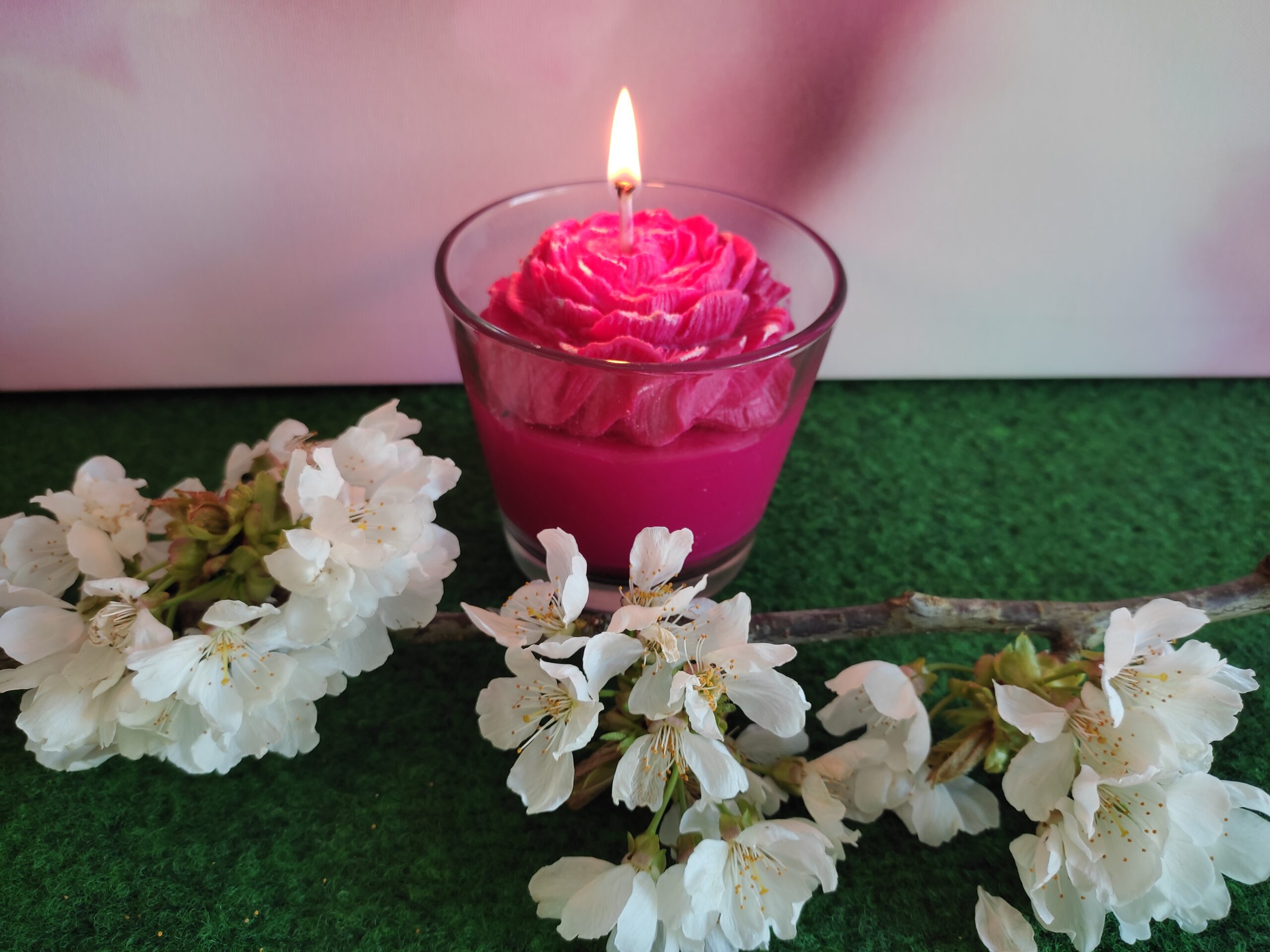 Bougie fleur fuchsia dans sa verrine – Image 2