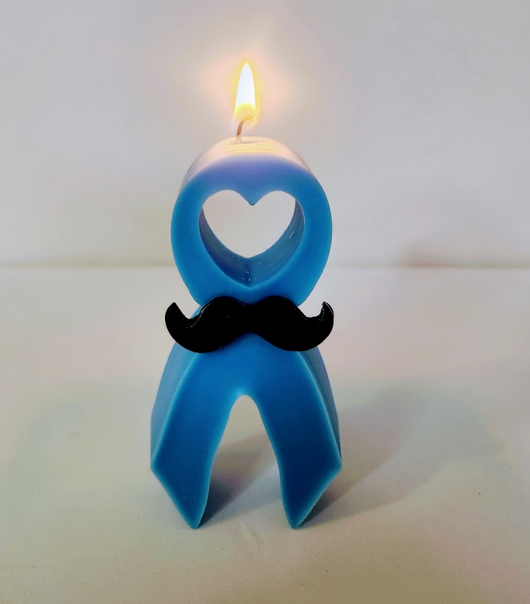 Bougie ruban bleu avec moustache def Bougie Movember ruban bleu avec moustache 10 cm de haut