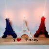 Bougies tour eiffel bleu blanc rouge sur socle bois I love paris - Thumbnail Image 1