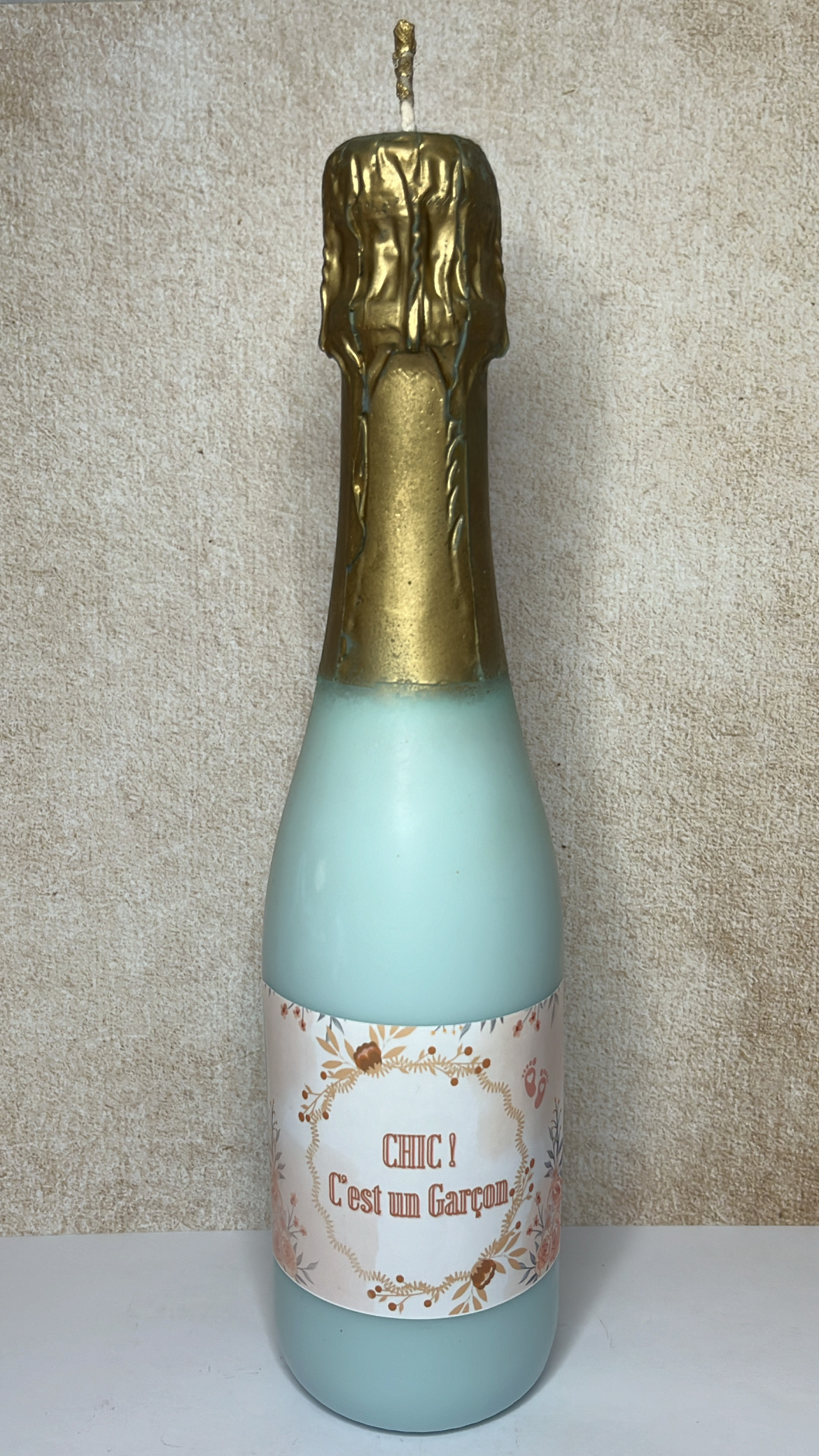 Bougie bouteille de Champagne Or : Chic ! C'est un garçon – Image 1