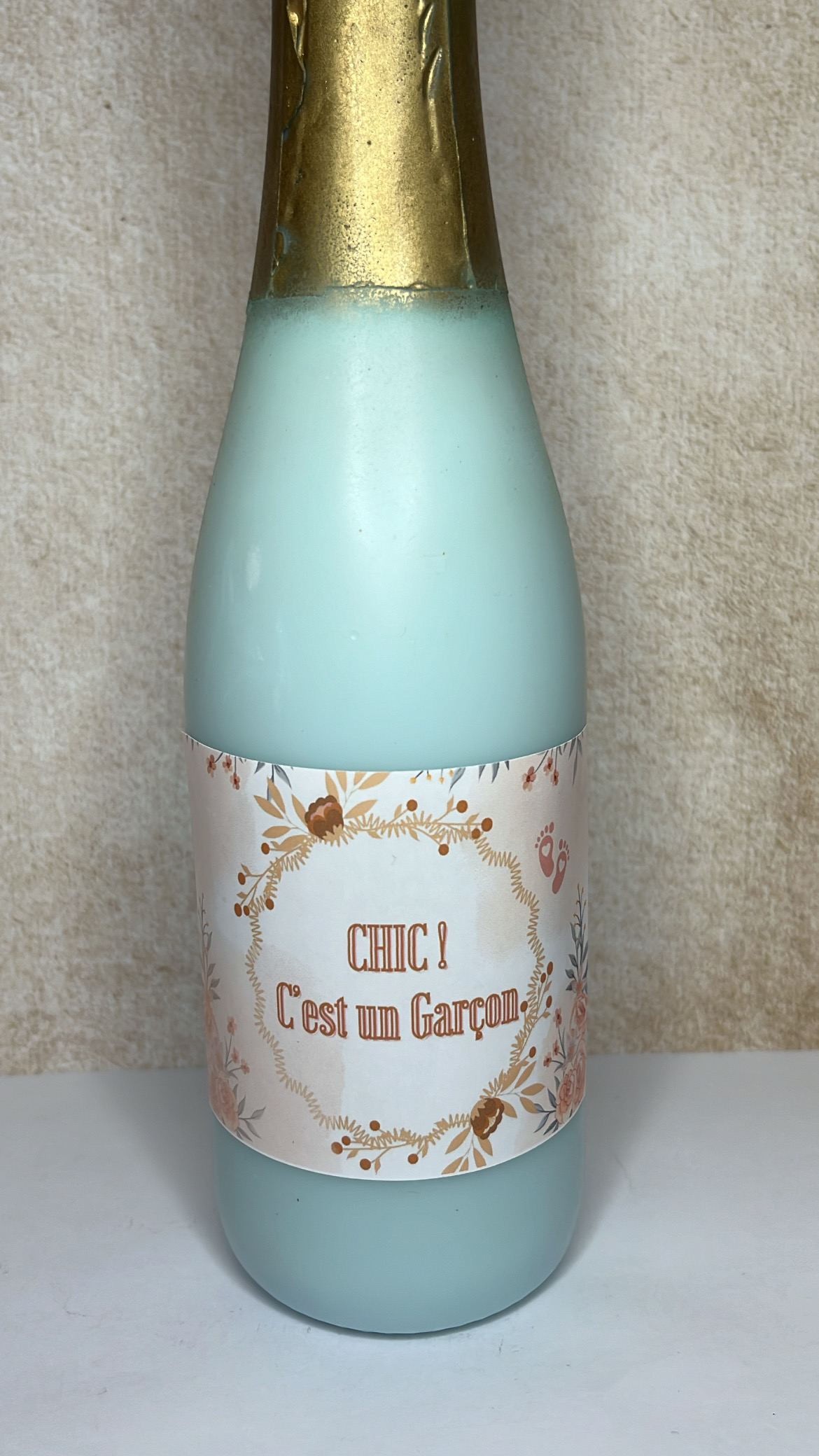 Bougie bouteille de Champagne Or : Chic ! C'est un garçon – Image 2