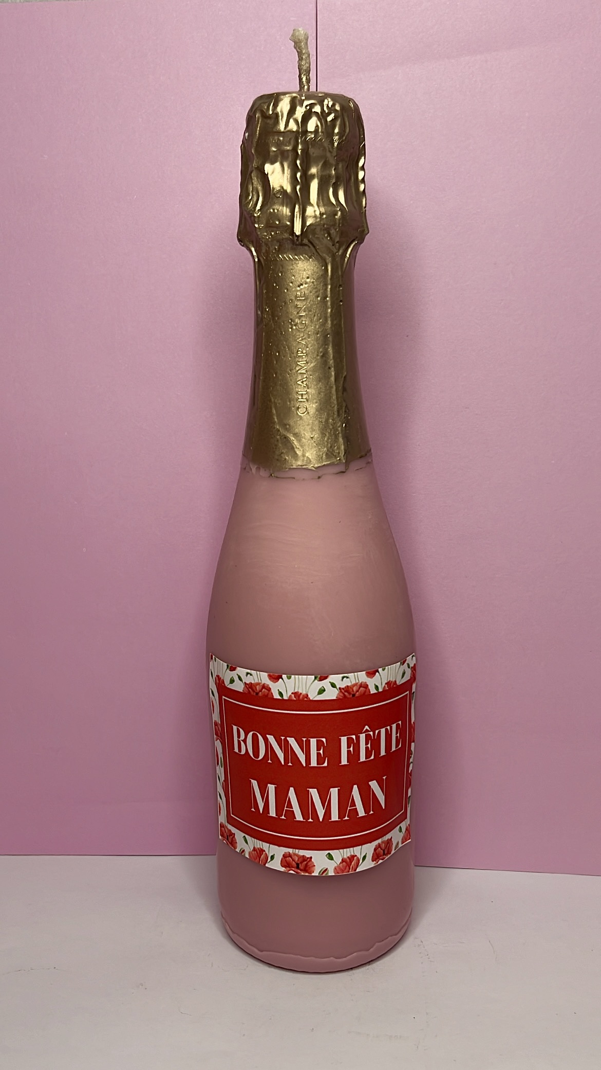Bougie Bouteille de Champagne Fête des Mères : Bonne Fête Maman – Image 1