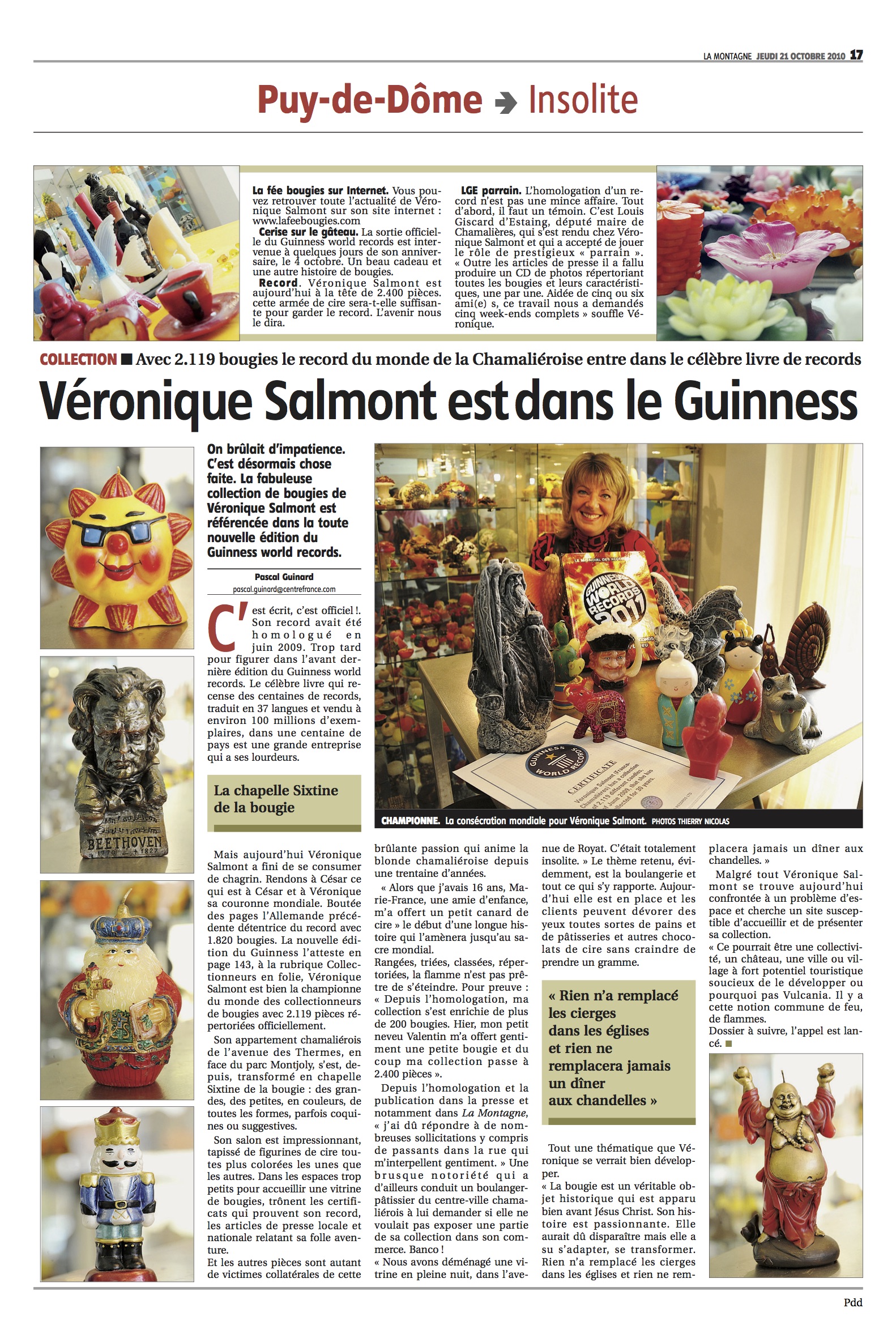 Article de presse La Fée des Bougies record du monde Guinness Véronique Salmont