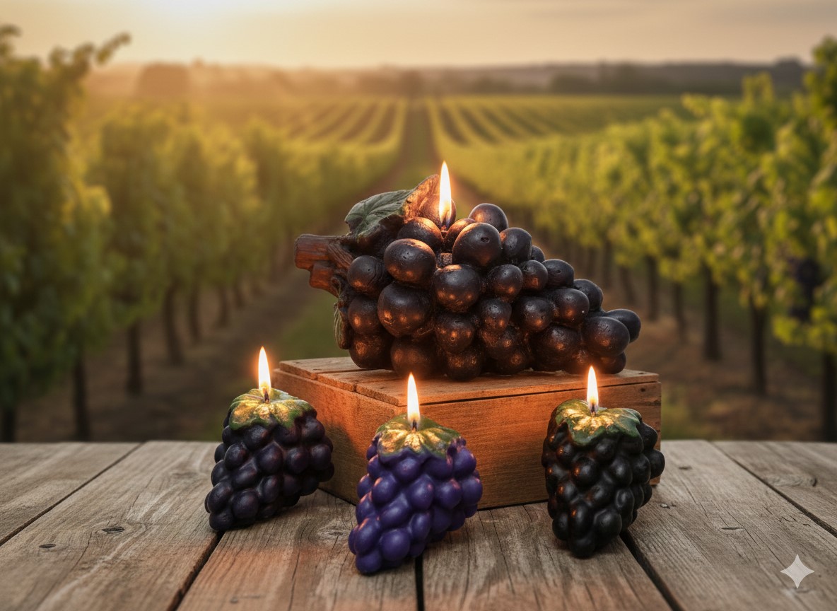 Bougies artisanales en forme de grappe de raisin, deux tailles disponibles, décoration de table thème vin