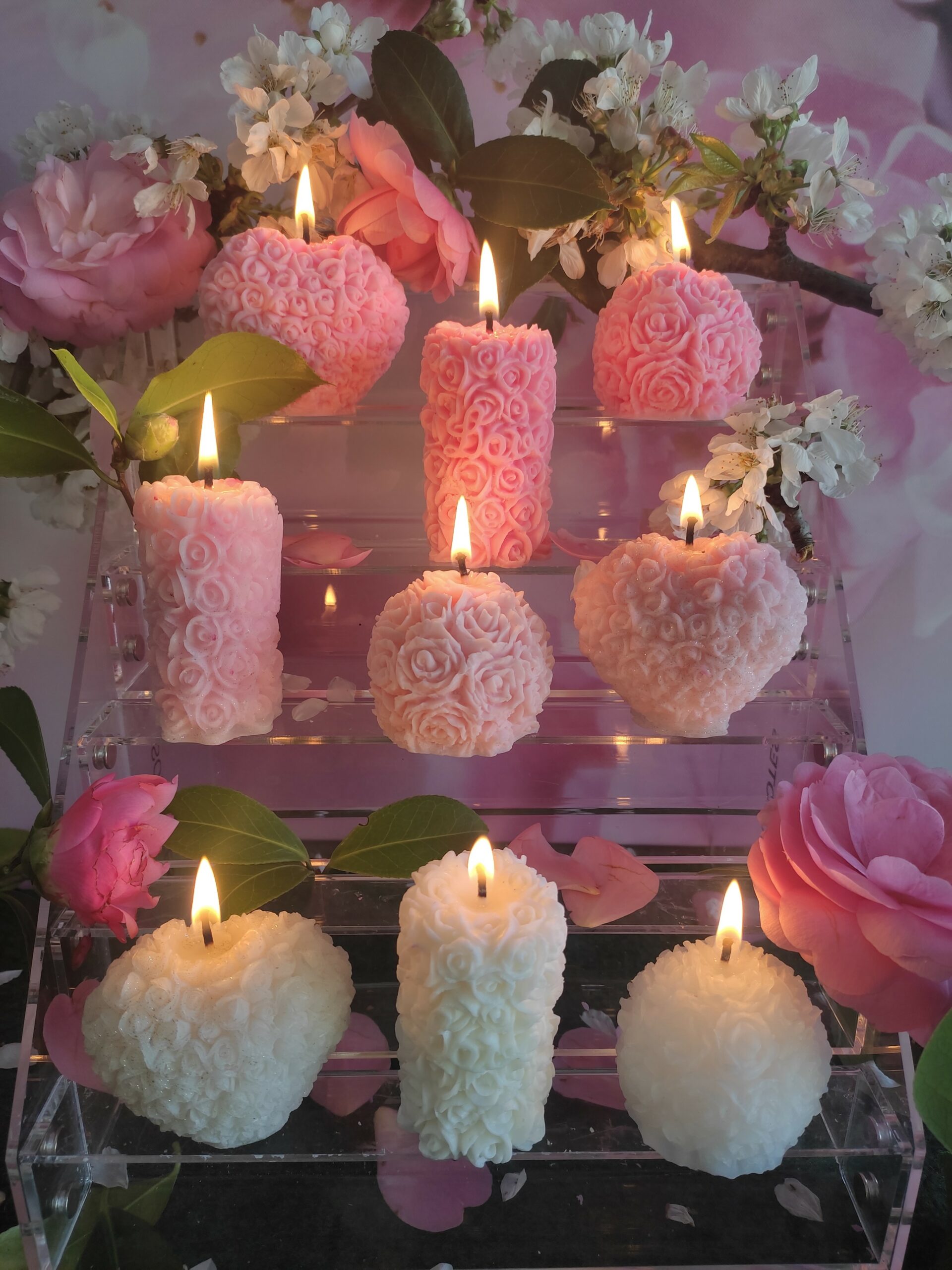 Bougies colonne et boule florales – Image 1