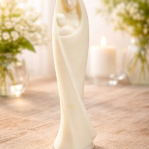 Statuette Vierge à l'Enfant stylisée en cire blanche, fabrication artisanale La Fée des Bougies.